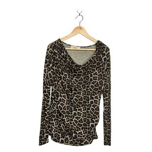 Michael Kors Leopard Print Cowl Neck Long Sleeve‎ Top Brown Black XS